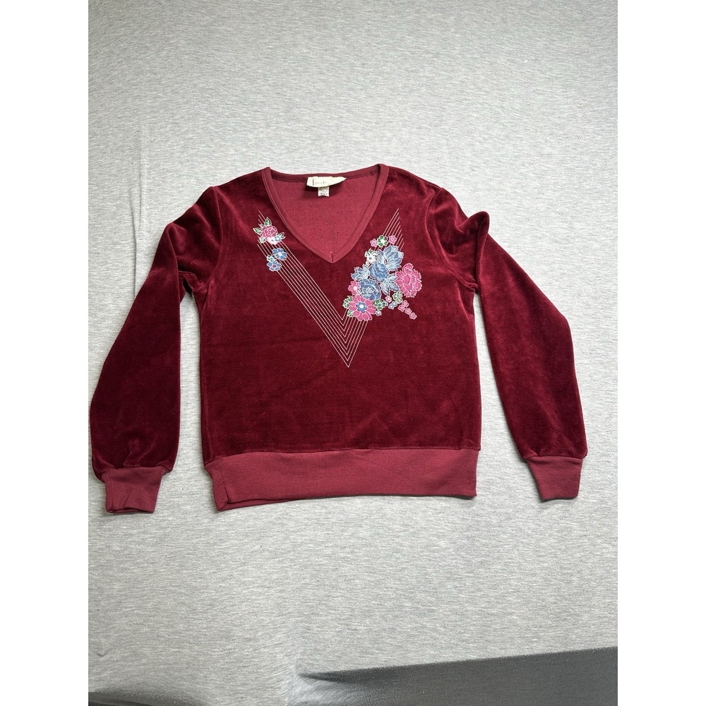 VTG 70s Fredericks Of Hollywood Maroon Velvet Floral Sweater 7/S